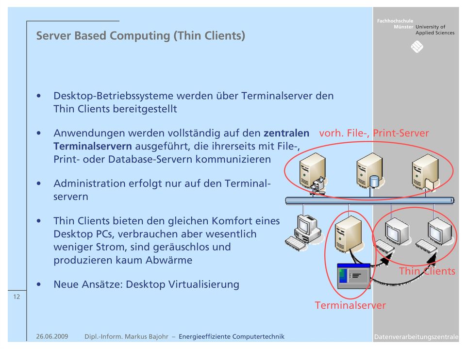 File-, Print-Server Administration erfolgt nur auf den Terminalservern 12 Thin Clients bieten den gleichen Komfort eines Desktop PCs,