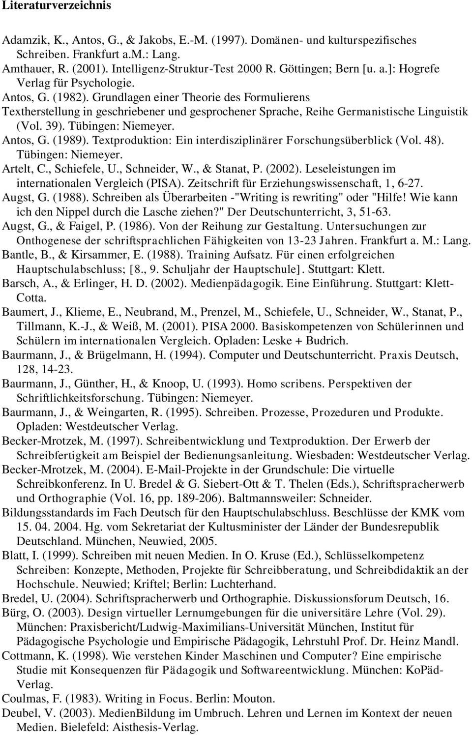 Grundlagen einer Theorie des Formulierens Textherstellung in geschriebener und gesprochener Sprache, Reihe Germanistische Linguistik (Vol. 39). Tübingen: Niemeyer. Antos, G. (1989).