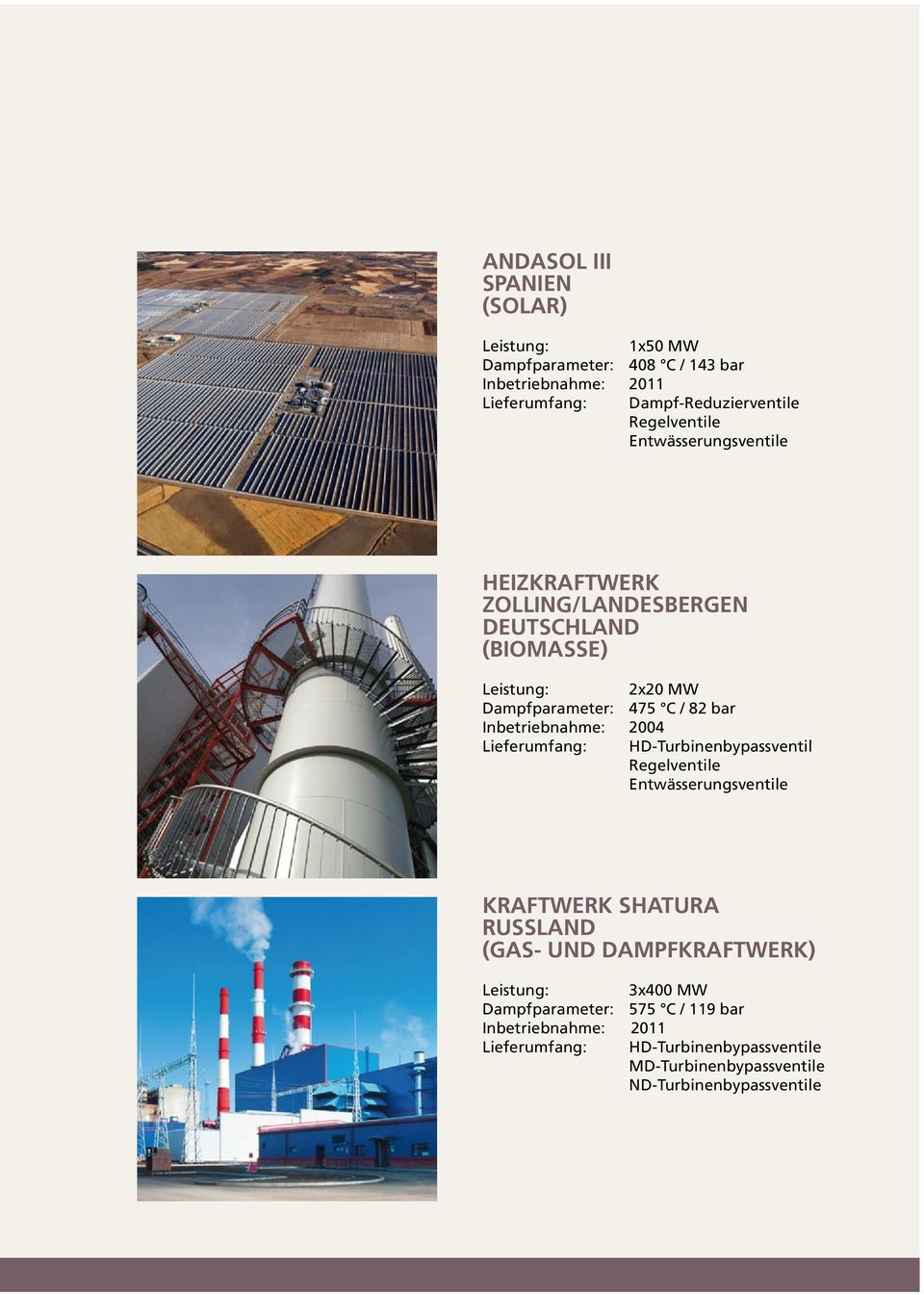 Inbetriebnahme: 2004 Lieferumfang: HD-Turbinenbypassventil Regelventile Entwässerungsventile KRAFTWERK SHATURA RUSSLAND (GAS- UND DAMPFKRAFTWERK)