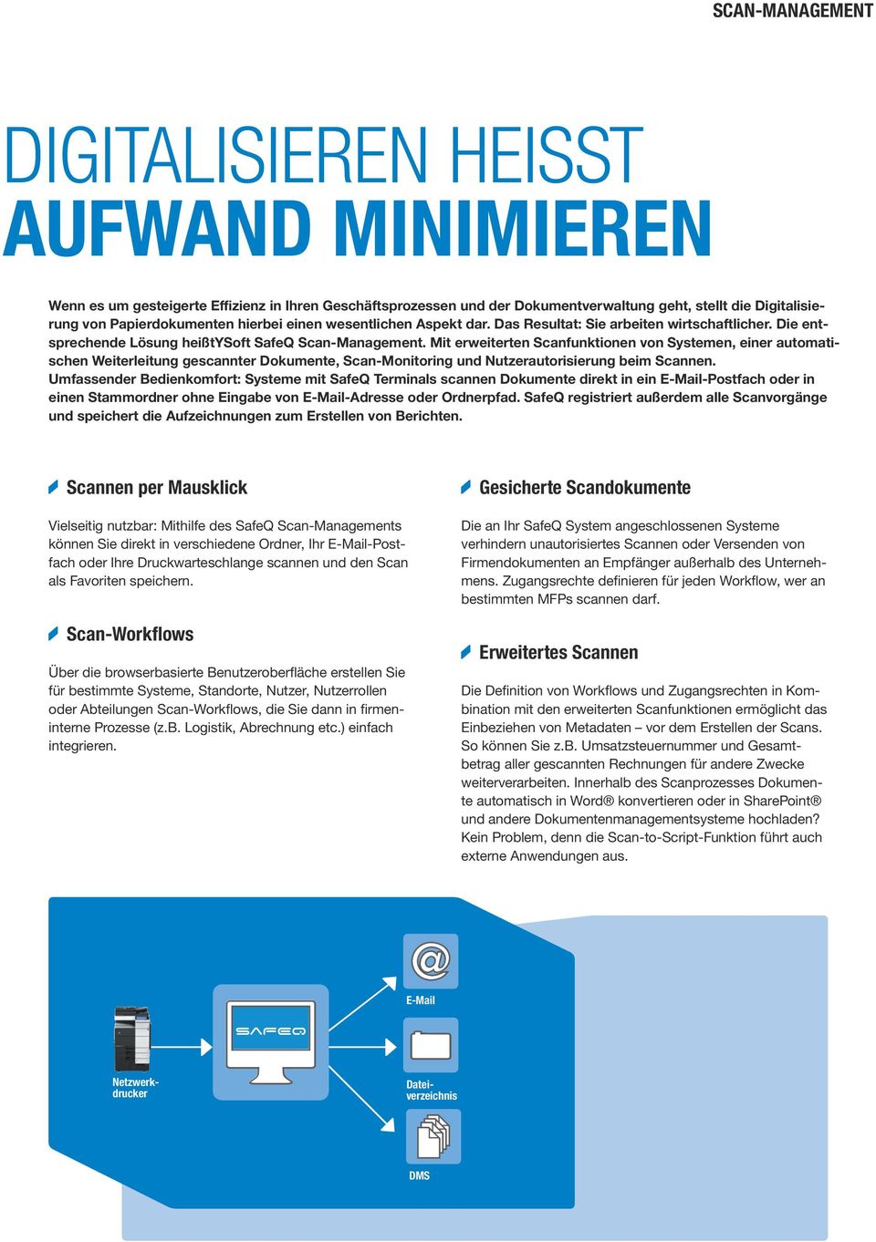 Mit erweiterten Scanfunktionen von Systemen, einer automatischen Weiterleitung gescannter Dokumente, Scan-Monitoring und Nutzerautorisierung beim Scannen.