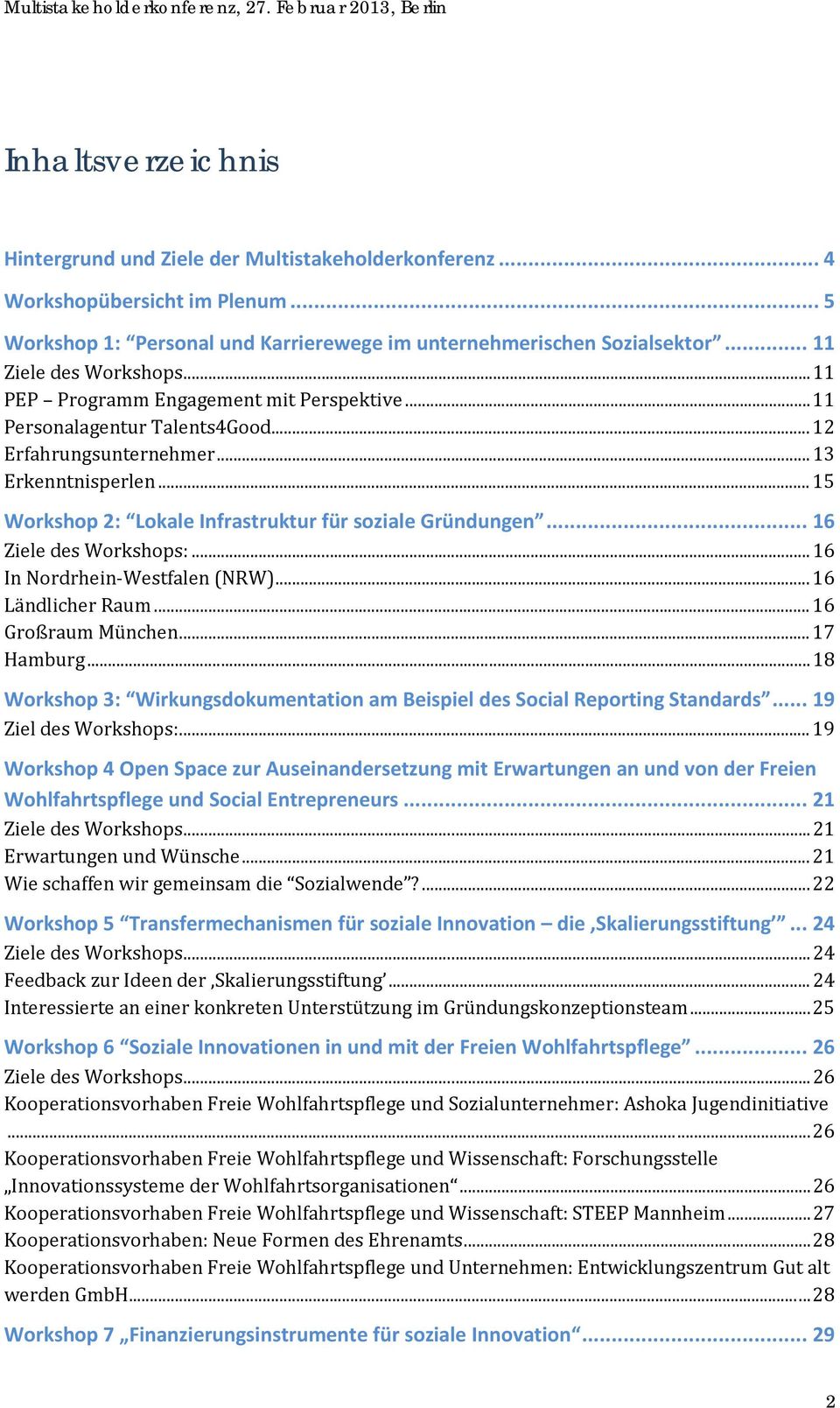 .. 15 Workshop 2: Lokale Infrastruktur für soziale Gründungen... 16 Ziele des Workshops:... 16 In Nordrhein-Westfalen (NRW)... 16 Ländlicher Raum... 16 Großraum München... 17 Hamburg.