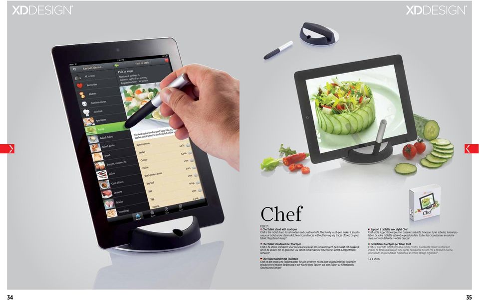 Registered design Chef tablet standaard met touchpen Chef is de ideale standaard voor alle creatieve koks.