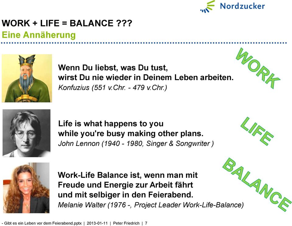 John Lennon (1940-1980, Singer & Songwriter ) Work-Life Balance ist, wenn man mit Freude und Energie zur Arbeit fährt und mit