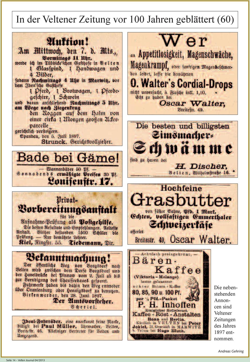 sind Veltener Zeitungen des Jahres 1897