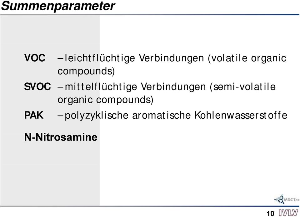 Verbindungen (semi-volatile organic compounds) PAK