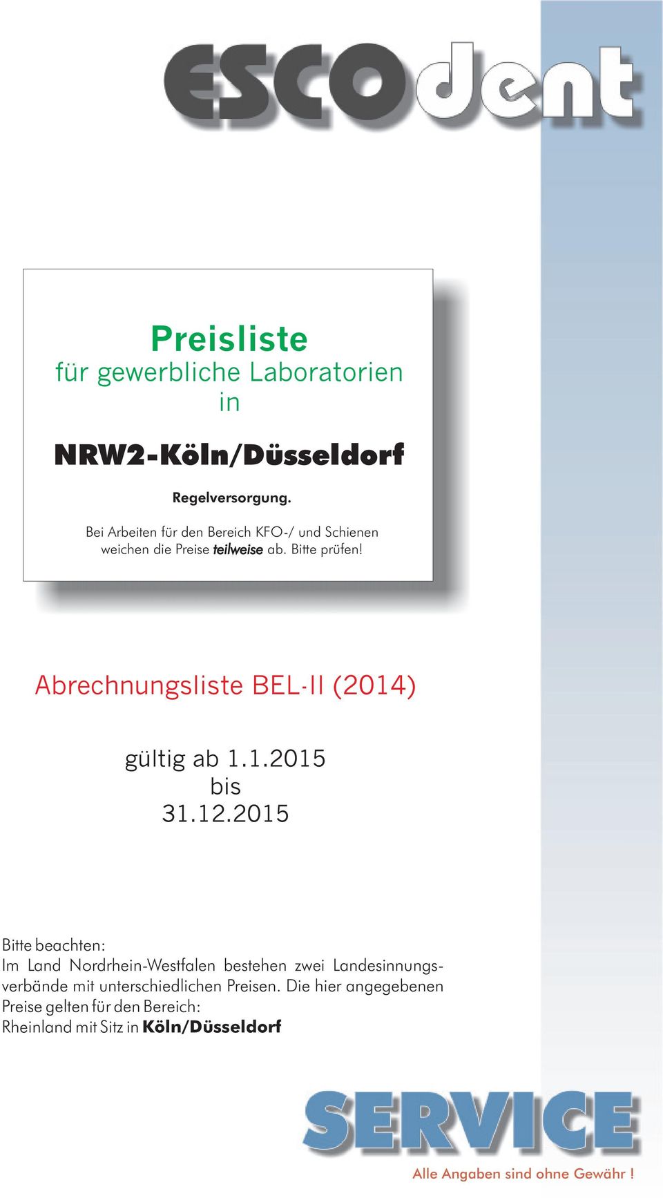 Abrechnungsliste BEL-II (2014) gültig ab 1.1.2015 bis 31.12.