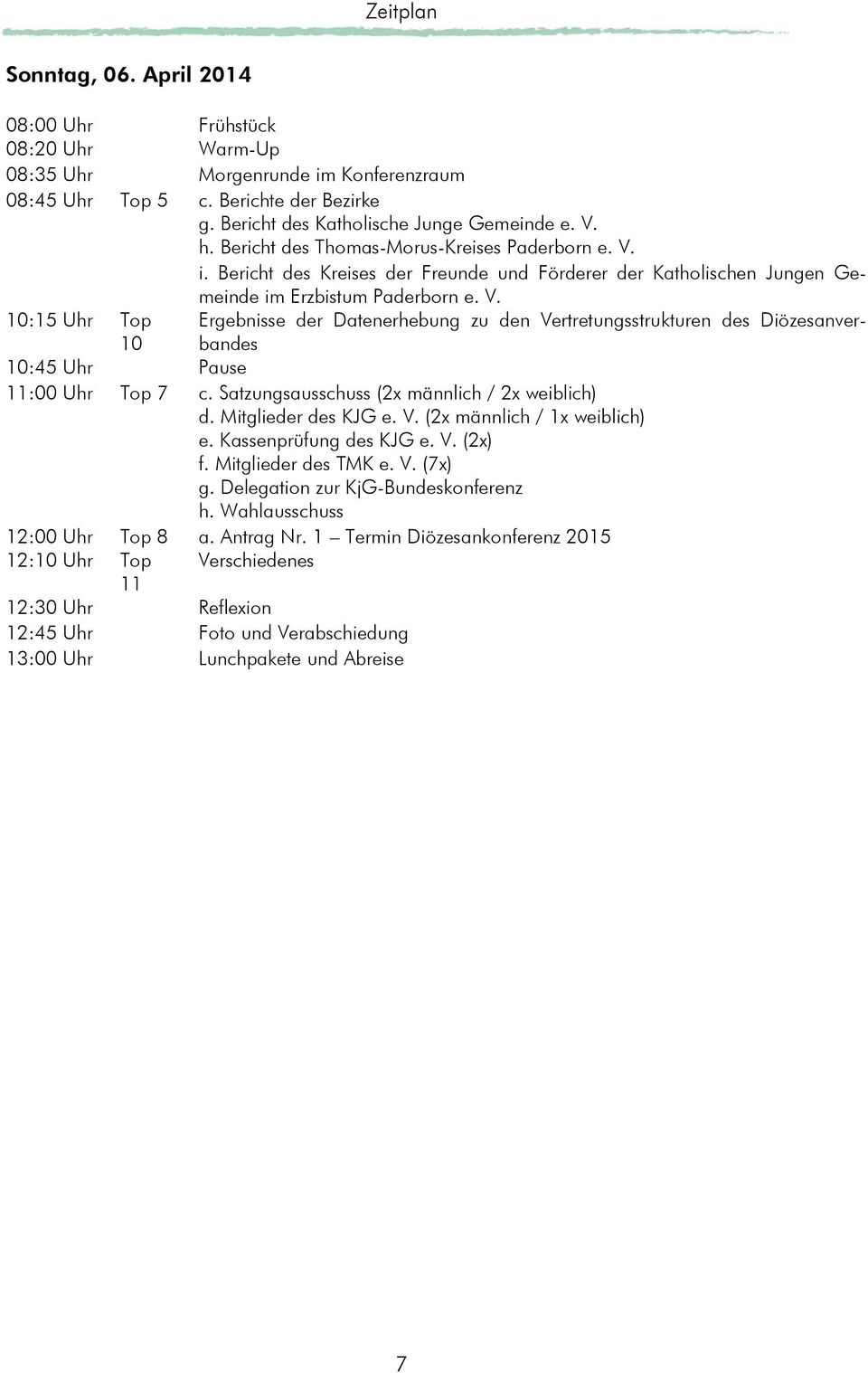 Satzungsausschuss (2x männlich / 2x weiblich) d. Mitglieder des KJG e. V. (2x männlich / 1x weiblich) e. Kassenprüfung des KJG e. V. (2x) f. Mitglieder des TMK e. V. (7x) g.