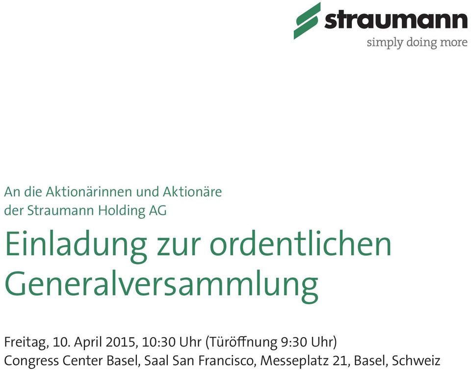 10. April 2015, 10:30 Uhr (Türöffnung 9:30 Uhr) Congress