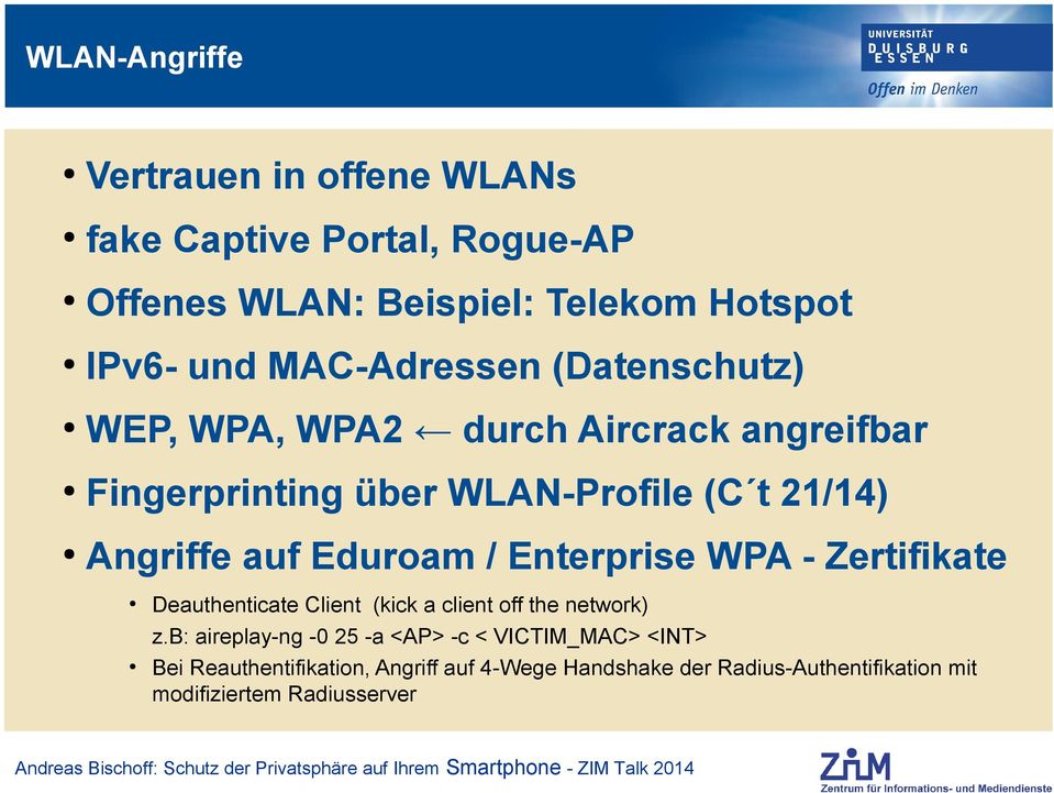 Eduroam / Enterprise WPA - Zertifikate Deauthenticate Client (kick a client off the network) z.