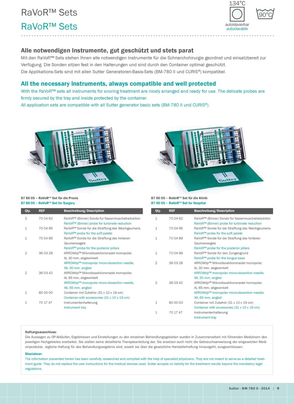 Die Sonden sitzen fest in den Halterungen und sind durch den Container optimal geschützt. Die Applikations-Sets sind mit allen Sutter Generatoren-Basis-Sets (BM-780 II und CURIS ) kompatibel.