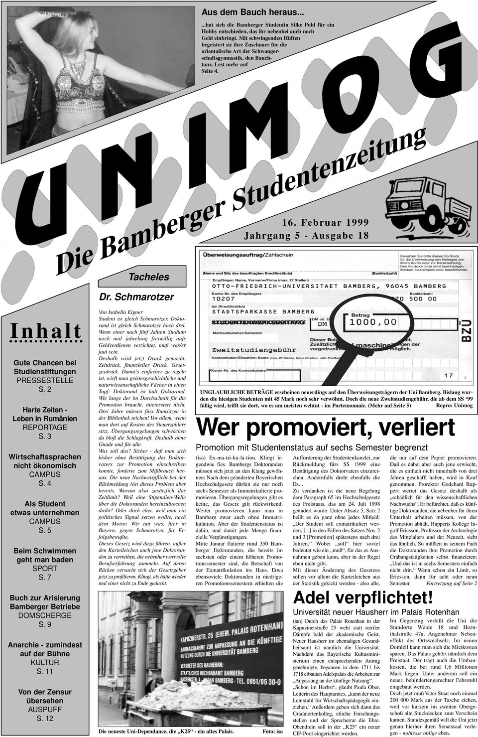 Februar 1999 Jahrgang 5 Ausgabe 18 Tacheles Dr Schmarotzer Inhalt Gute Chancen bei Stu nstiftungen