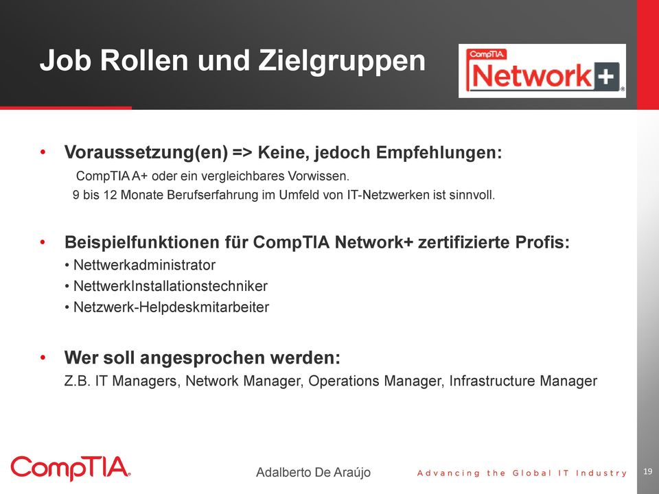Beispielfunktionen für CompTIA Network+ zertifizierte Profis: Nettwerkadministrator