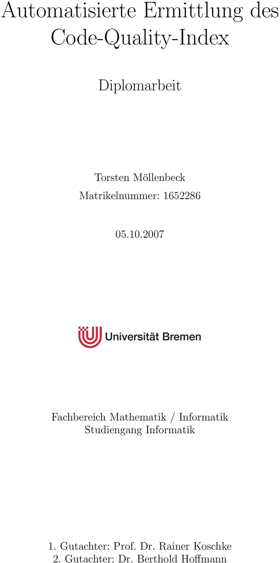 2007 Fachbereich Mathematik / Informatik Studiengang