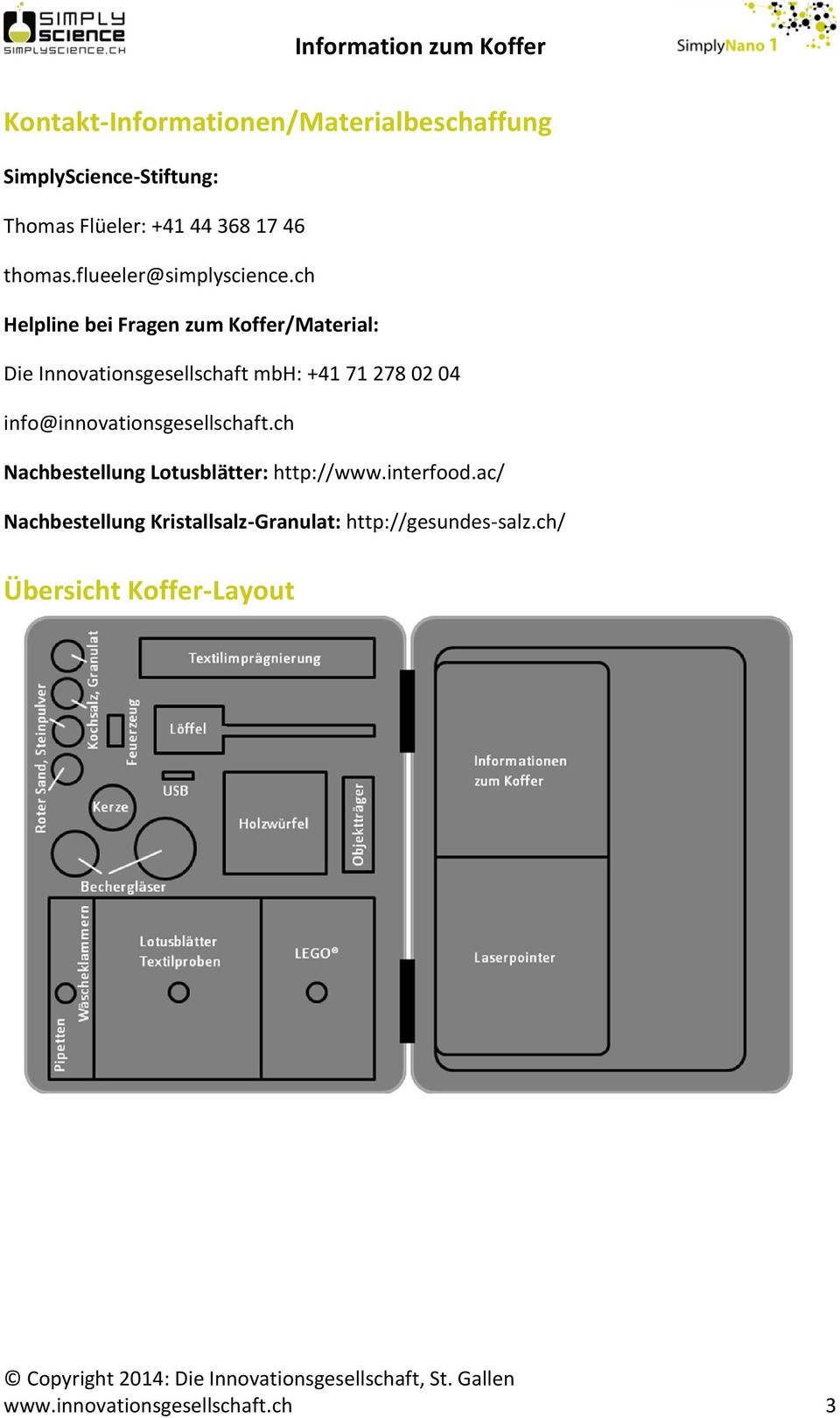 ch Helpline bei Fragen zum Koffer/Material: Die Innovationsgesellschaft mbh: +41 71 278 02 04