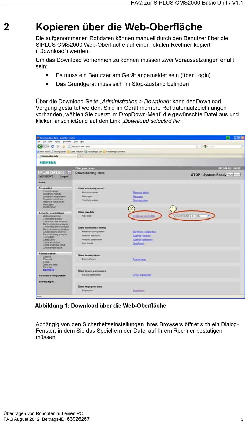 Download-Seite Administration > Download kann der Download- Vorgang gestartet werden.