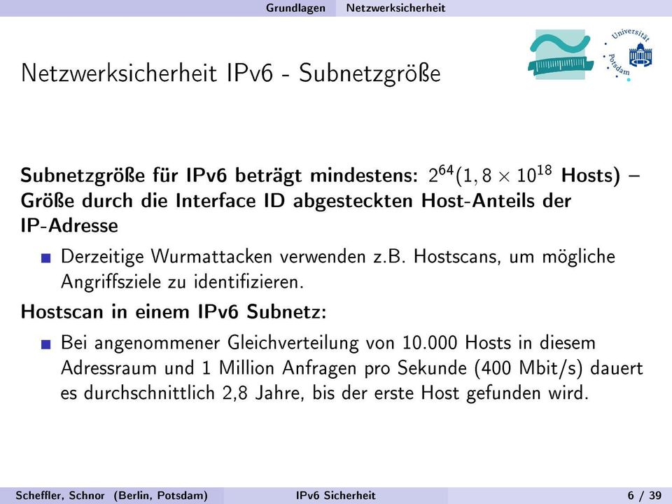 Hostscan in einem IPv6 Subnetz: Bei angenommener Gleichverteilung von 10.