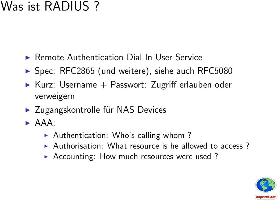 RFC5080 Kurz: Username + Passwort: Zugriff erlauben oder verweigern