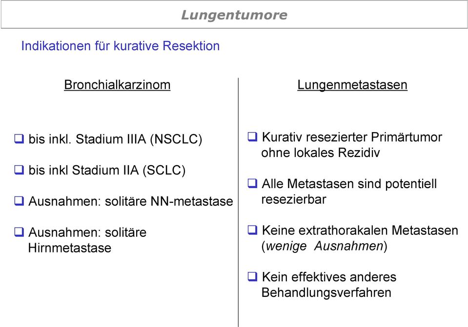 solitäre Hirnmetastase Kurativ resezierter Primärtumor ohne lokales Rezidiv Alle Metastasen sind