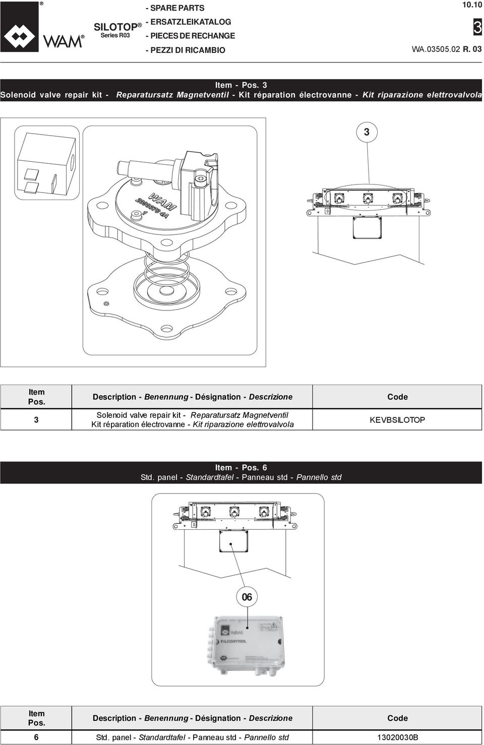 valve repair kit - Reparatursatz Magnetventil Kit réparation électrovanne - Kit riparazione elettrovalvola KEVBSILOTOP Std.