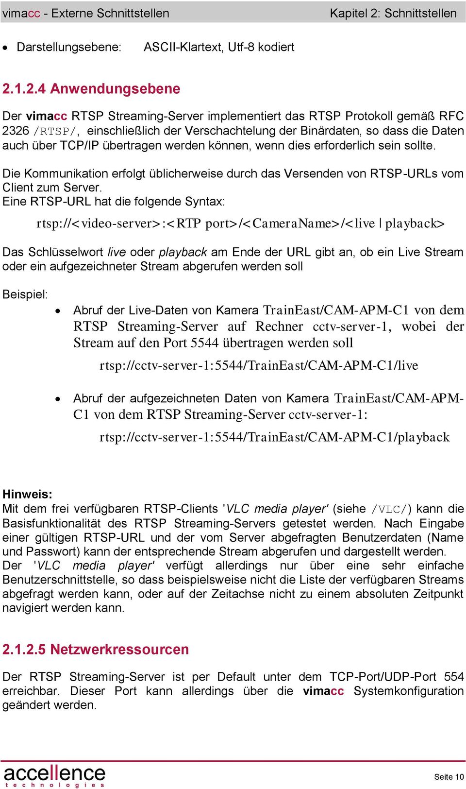 übertragen werden können, wenn dies erforderlich sein sollte. Die Kommunikation erfolgt üblicherweise durch das Versenden von RTSP-URLs vom Client zum Server.