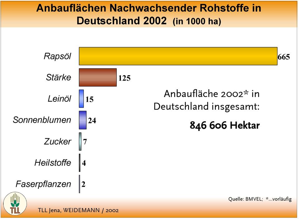 Faserpflanzen 15 24 7 4 2 125 Anbaufläche 2002* in Deutschland