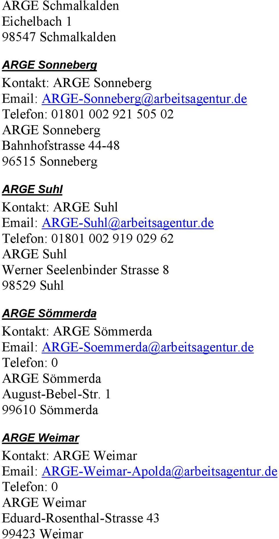 de 1801 002 919 029 62 ARGE Suhl Werner Seelenbinder Strasse 8 98529 Suhl ARGE Sömmerda Kontakt: ARGE Sömmerda Email: ARGE-Soemmerda@arbeitsagentur.