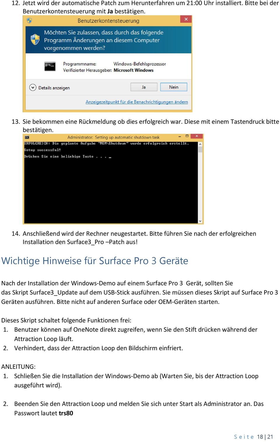 Wichtige Hinweise für Surface Pro 3 Geräte Nach der Installation der Windows-Demo auf einem Surface Pro 3 Gerät, sollten Sie das Skript Surface3_Update auf dem USB-Stick ausführen.