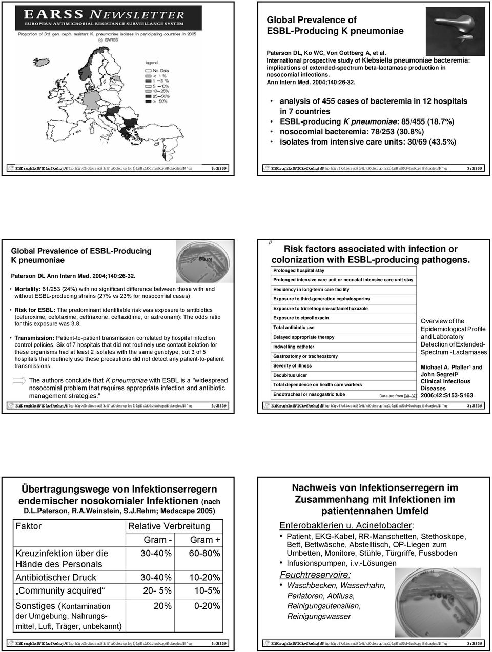 analysis of 455 cases of bacteremia in 2 hospitals in 7 countries -producing K pneumoniae: 85/455 (8.7%) nosocomial bacteremia: 78/253 (30.8%) isolates from intensive care units: 30/69 (43.