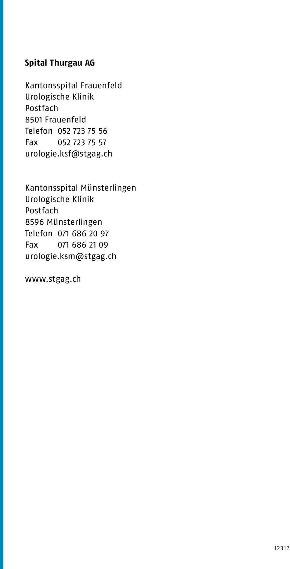 ch Kantonsspital Münsterlingen Urologische Klinik Postfach 8596