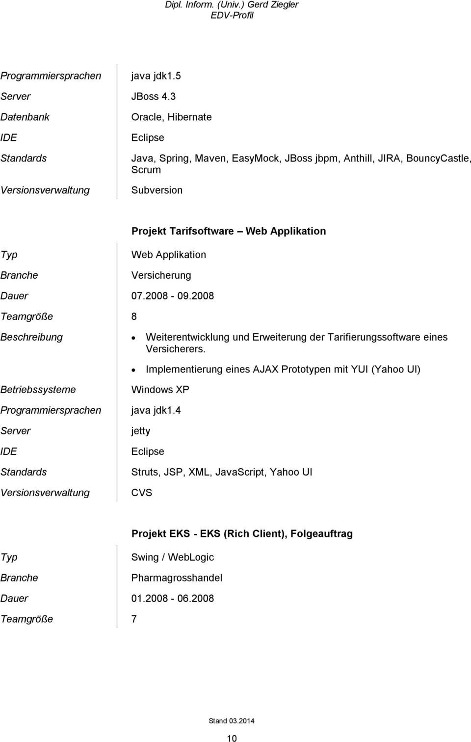 Applikation Web Applikation Versicherung Dauer 07.2008-09.