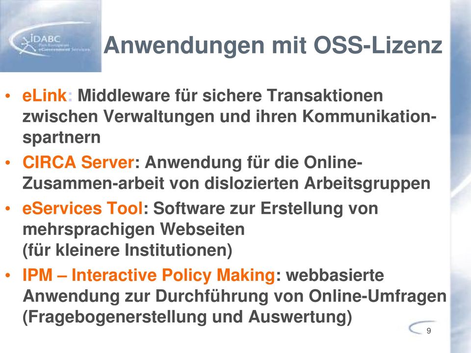 eservices Tool: Software zur Erstellung von mehrsprachigen Webseiten (für kleinere Institutionen) IPM