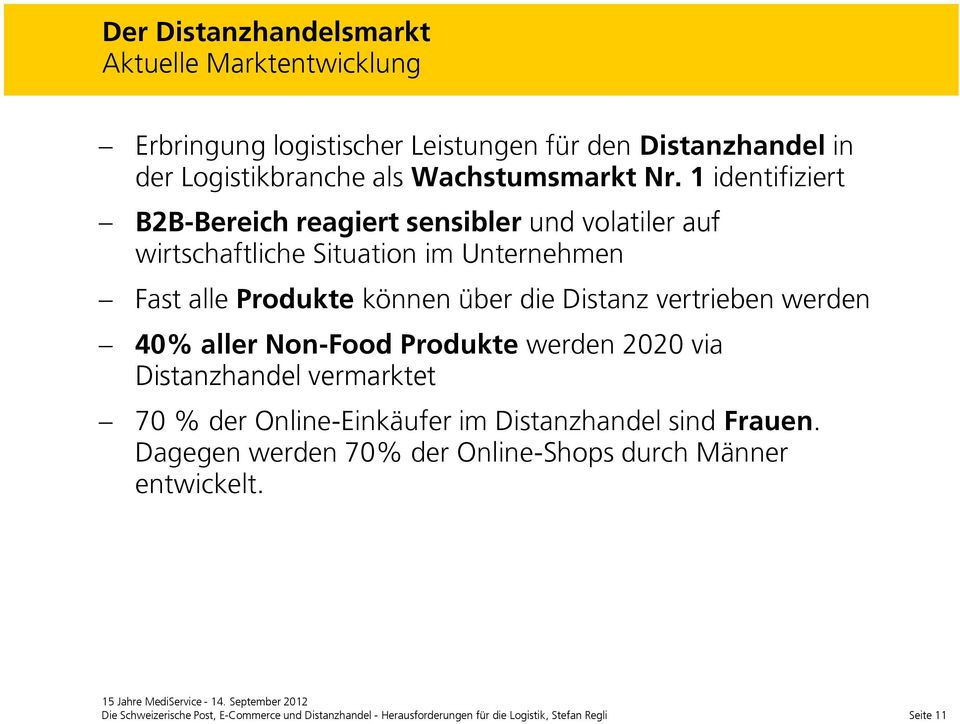 vertrieben werden 40% aller Non-Food Produkte werden 2020 via Distanzhandel vermarktet 70 % der Online-Einkäufer im Distanzhandel sind Frauen.