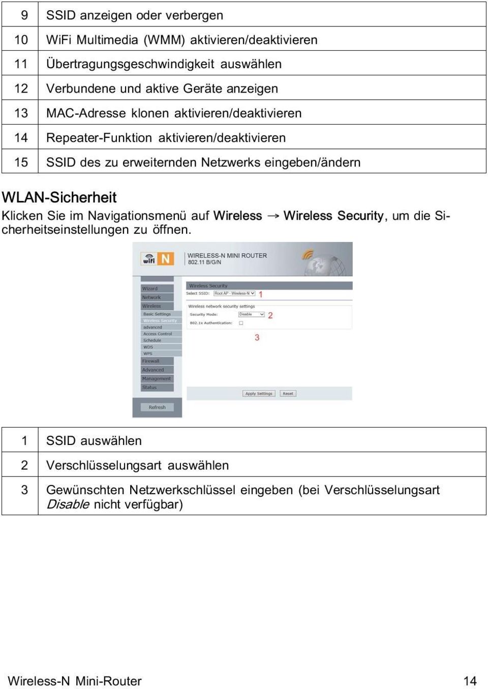 Netzwerks eingeben/ändern WLAN-Sicherheit Klicken Sie im Navigationsmenü auf Wireless Wireless Security, um die Sicherheitseinstellungen zu