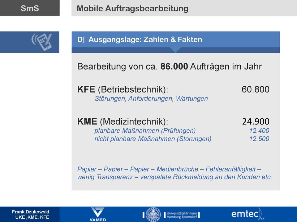 800 Störungen, Anforderungen, Wartungen KME (Medizintechnik): 24.