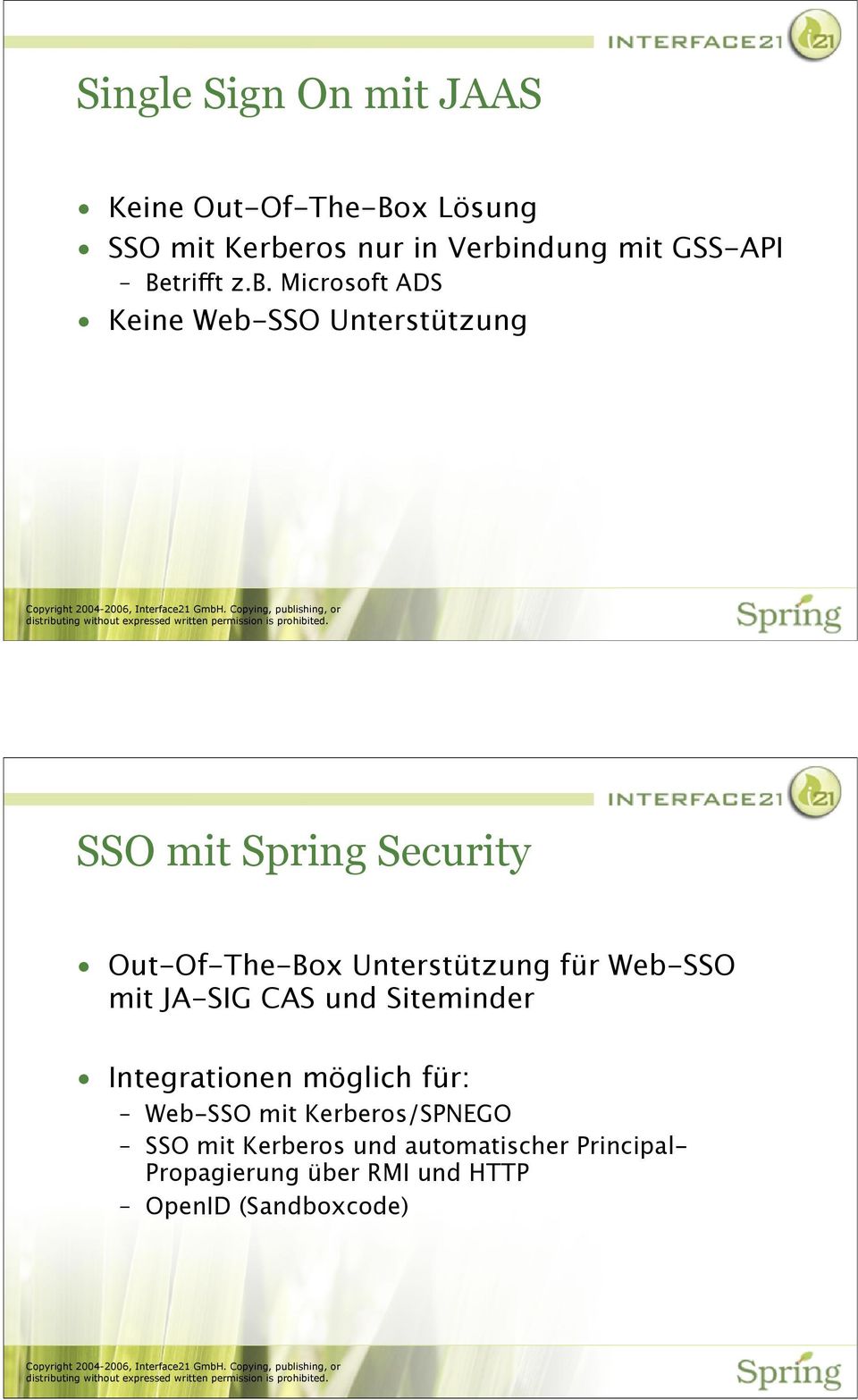 Microsoft ADS Keine Web-SSO Unterstützung SSO mit Spring Security Out-Of-The-Box Unterstützung für