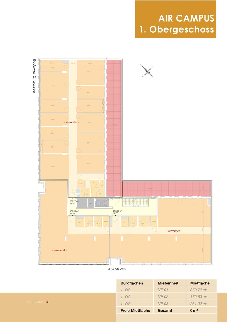 261,02 m² NE 03 Lichtwand Terrasse 5,64 m 1,40 m 5,64 m 2,87 m Am Studio JRIC 2011 2014 5 Büroflächen