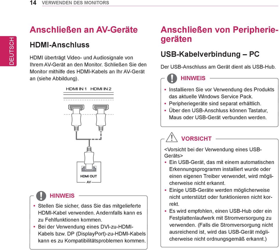 HDMI IN 1 HDMI IN 2 y Installieren Sie vor Verwendung des Produkts das aktuelle Windows Service Pack. yperipheriegeräte sind separat erhältlich.