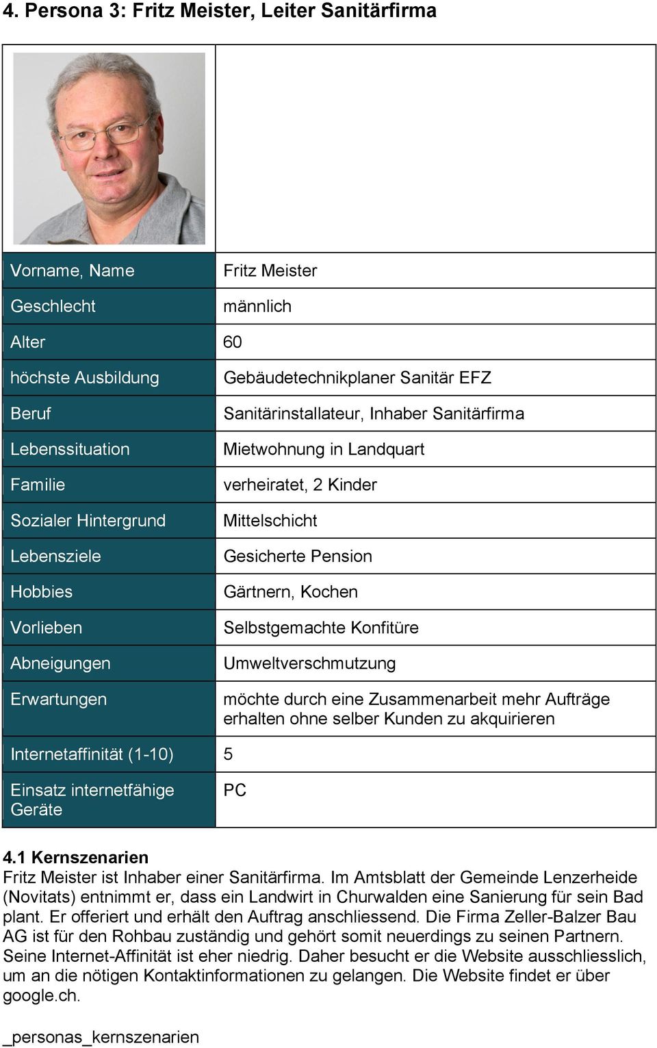 akquirieren Internetaffinität (1-10) 5 PC 4.1 Kernszenarien Fritz Meister ist Inhaber einer Sanitärfirma.