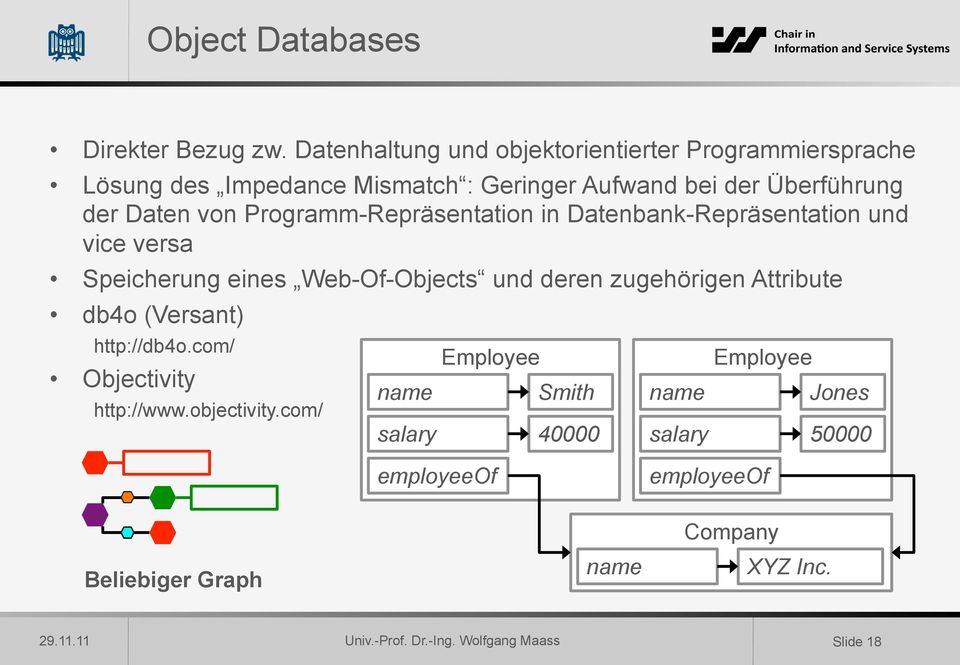 Daten von Programm-Repräsentation in Datenbank-Repräsentation und vice versa Speicherung eines Web-Of-Objects und deren