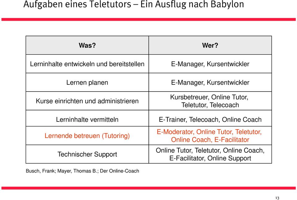 (Tutoring) Technischer Support Wer?