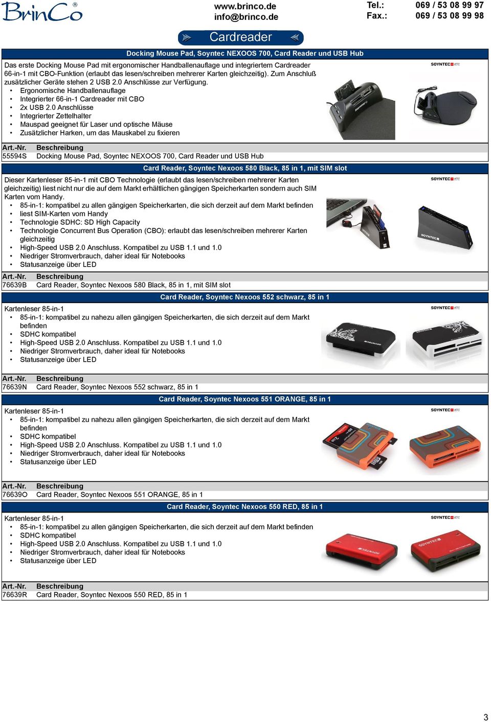 Ergonomische Handballenauflage Integrierter 66-in-1 Cardreader mit CBO 2x USB 2.