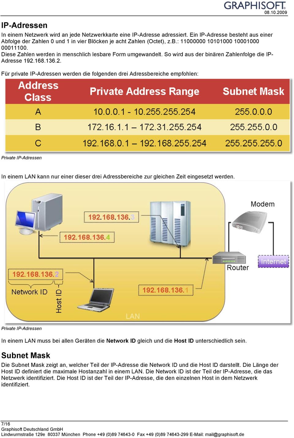10.2009 Private IP-Adressen In einem LAN kann nur einer dieser drei Adressbereiche zur gleichen Zeit eingesetzt werden.