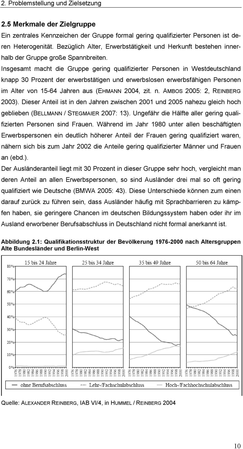 Insgesamt macht die Gruppe gering qualifizierter Personen in Westdeutschland knapp 30 Prozent der erwerbstätigen und erwerbslosen erwerbsfähigen Personen im Alter von 15-64 Jahren aus (EHMANN 2004,