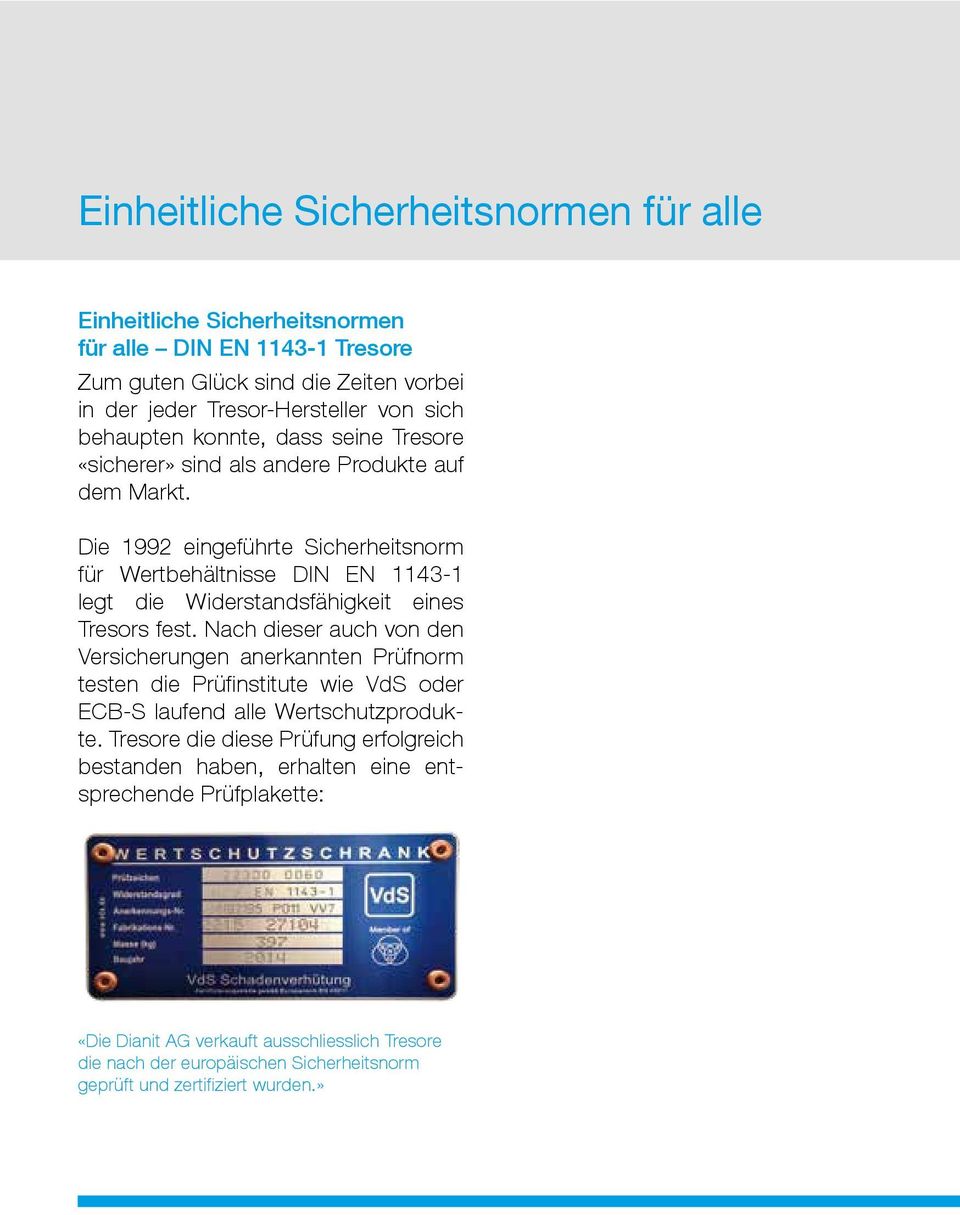 Die 1992 eingeführte Sicherheitsnorm für Wertbehältnisse DIN EN 1143-1 legt die Widerstandsfähigkeit eines Tresors fest.