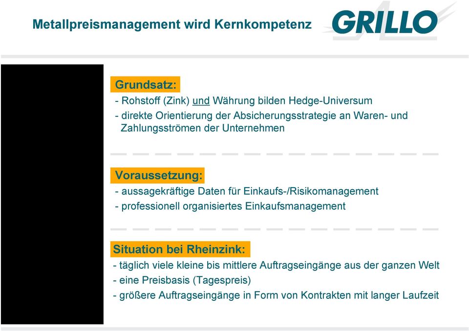 Einkaufs-/Risikomanagement - professionell organisiertes Einkaufsmanagement Situation bei Rheinzink: - täglich viele kleine bis