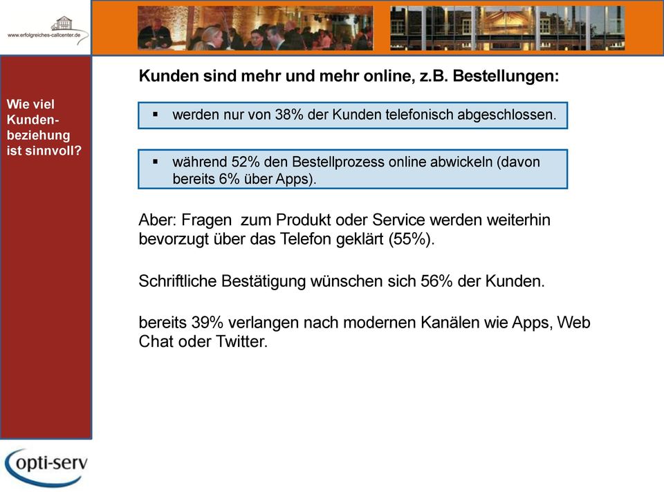 während 52% den Bestellprozess online abwickeln (davon bereits 6% über Apps).