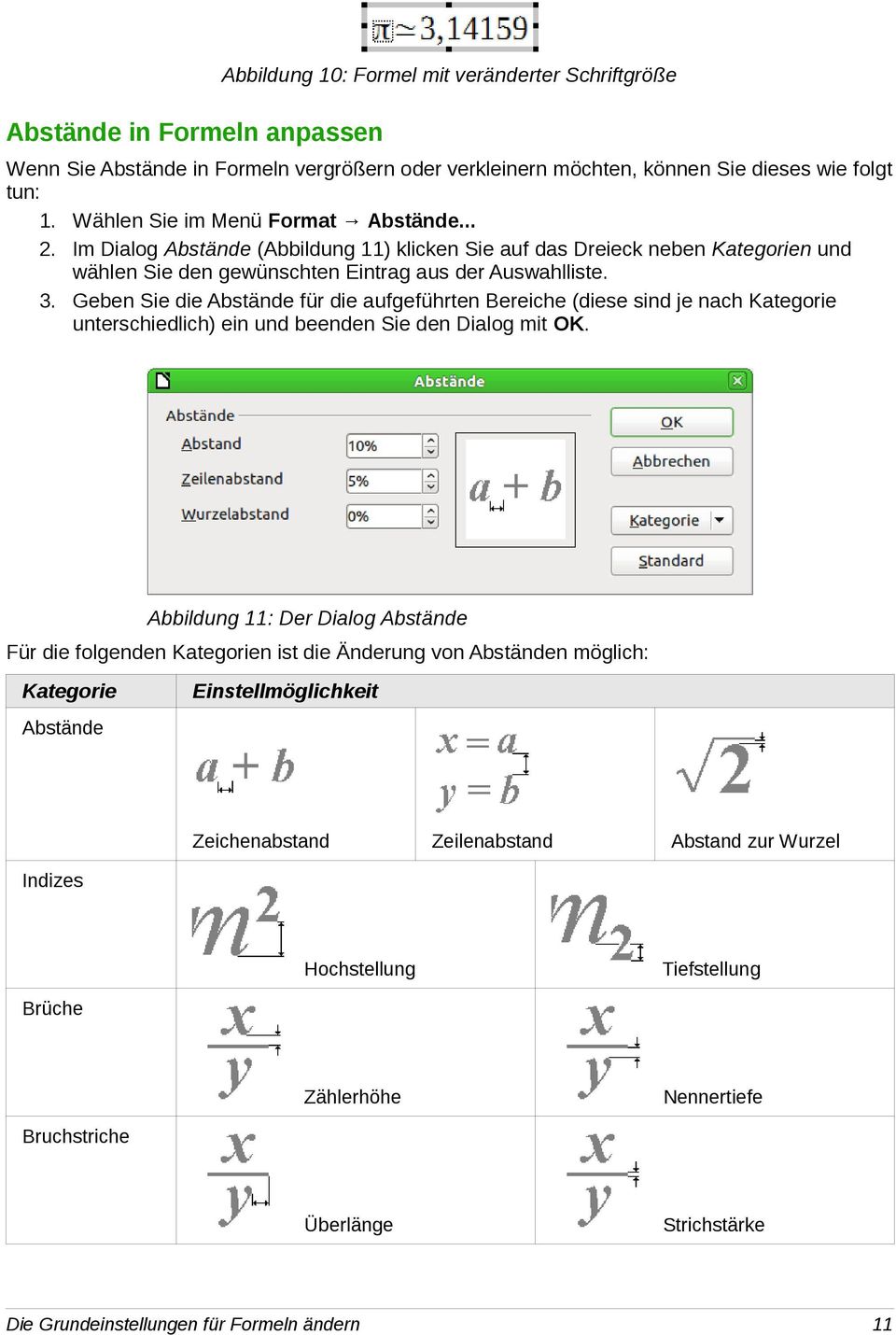 Geben Sie die Abstände für die aufgeführten Bereiche (diese sind je nach Kategorie unterschiedlich) ein und beenden Sie den Dialog mit OK.