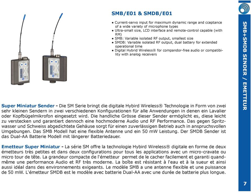 Super Miniatur Sender - Die SM Serie bringt die digitale Hybird Wireless Technologie in Form von zwei sehr kleinen Sendern in zwei verschiedenen Konfigurationen für alle Anwendungen in denen ein
