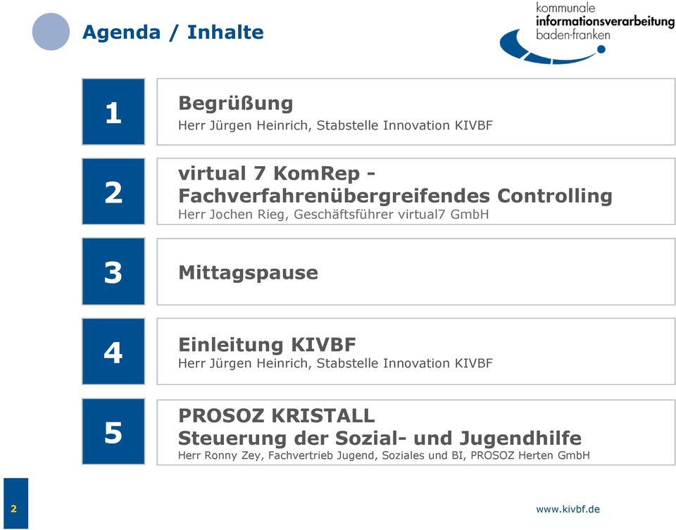 virtual7 GmbH Mittagspause 4 5 Einleitung KIVBF PROSOZ KRISTALL Steuerung