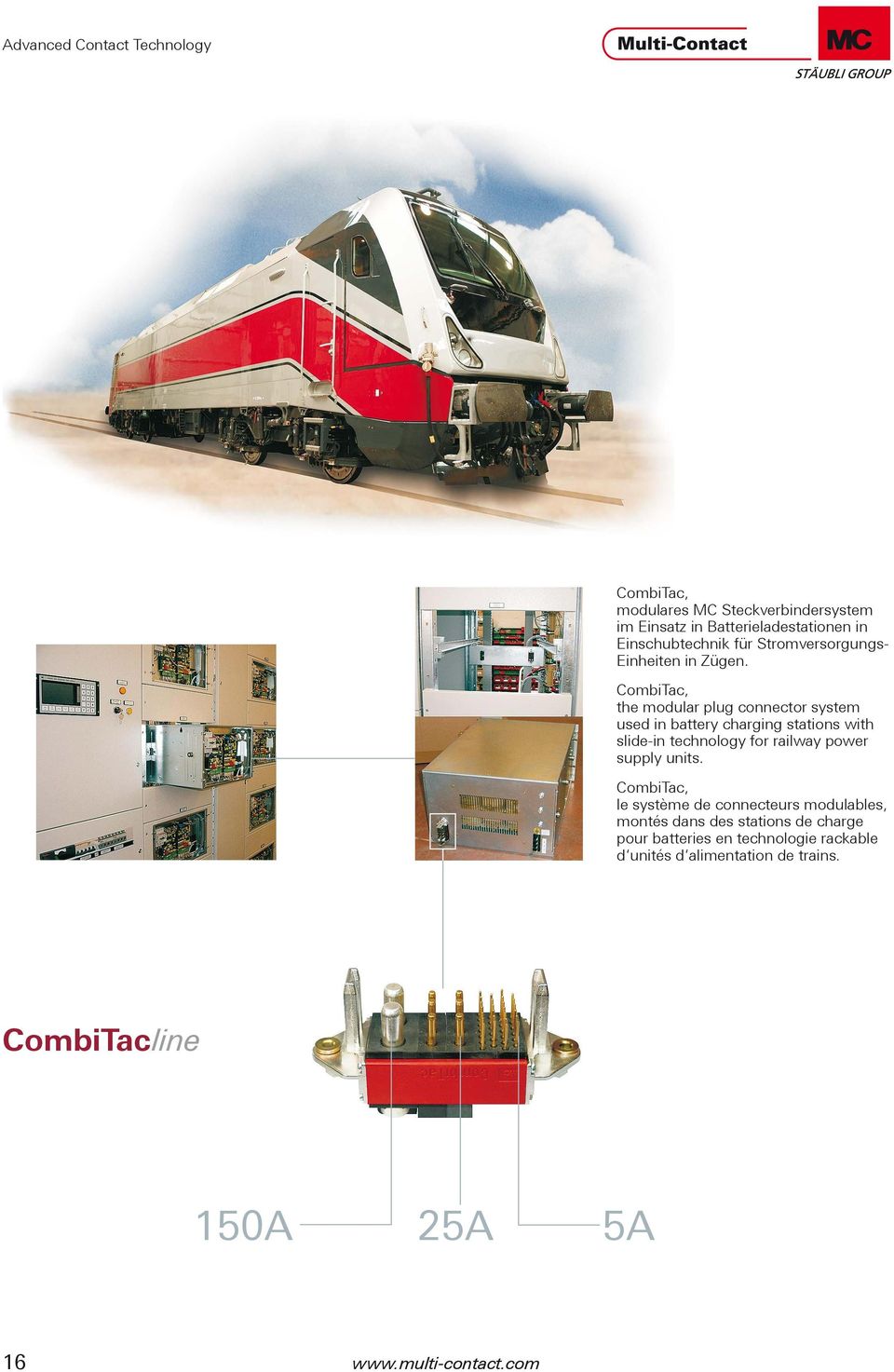 CombiTac, the modular plug connector system used in battery charging stations with slide-in technology for railway power